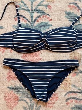 Navy & White Stripe Bandeau Bikini Set